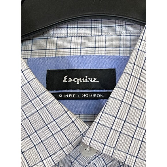 Esquire Men’s Dress Shirt BNWT Size 16/32-33 Slim Fit Blue Plaid - Picture 3 of 5